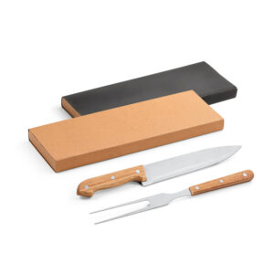 Kit churrasco em caixa kraft com 2 utensílios 3m aço inox e bambu - Enova Brindes Personalizados