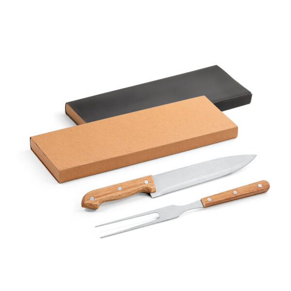 Kit churrasco em caixa kraft com 2 utensílios 3m aço inox e bambu - Enova Brindes Personalizados