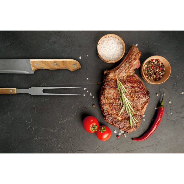 Kit churrasco em estojo de 210D com 3 utensílios em aço inox e madeira de seringueira - Brinde Corporativo Personalizado | Enova