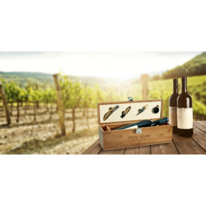 Conjunto para vinho em bambu e zinco - Brinde Corporativo Personalizado | Enova