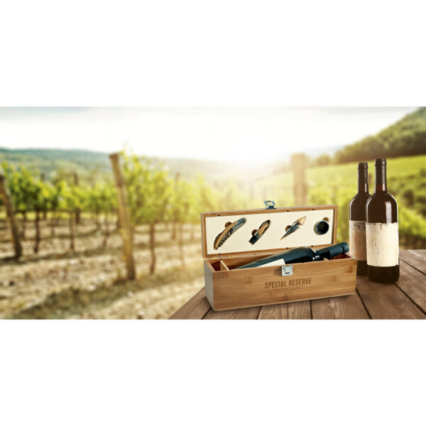 Conjunto para vinho em bambu e zinco - Brinde Corporativo Personalizado | Enova
