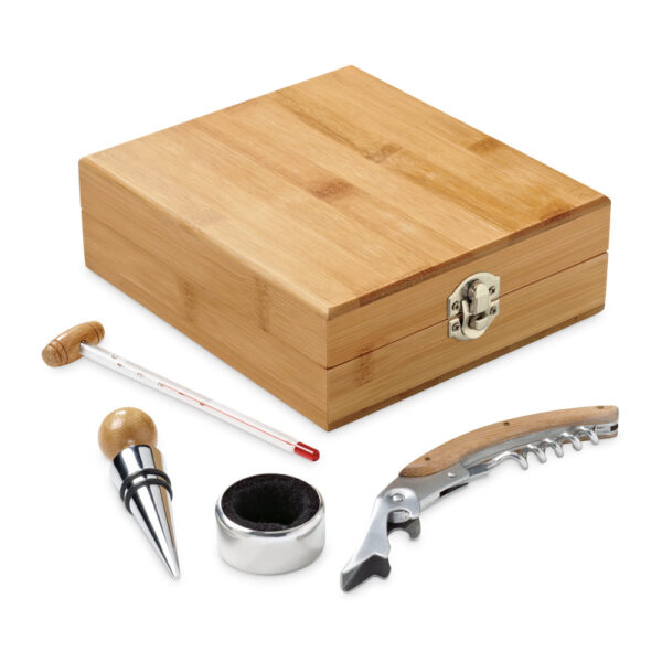 Conjunto para vinho em bambu e zinco - Brinde Corporativo Personalizado | Enova
