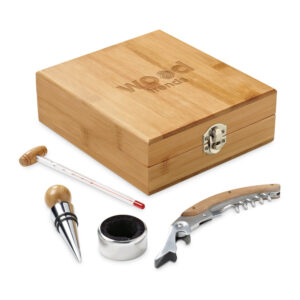 Conjunto para vinho em bambu e zinco - Brinde Corporativo Personalizado | Enova