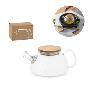 Bule de vidro borossilicato com tampa em bambu 750 mL - Enova Brindes Personalizados