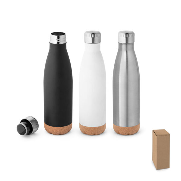 Squeeze térmico em aço inox e base em cortiça 560 mL - Enova Brindes Personalizados