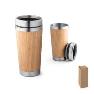 Copo de viagem em bambu e aço inox 500 mL - Enova Brindes Personalizados