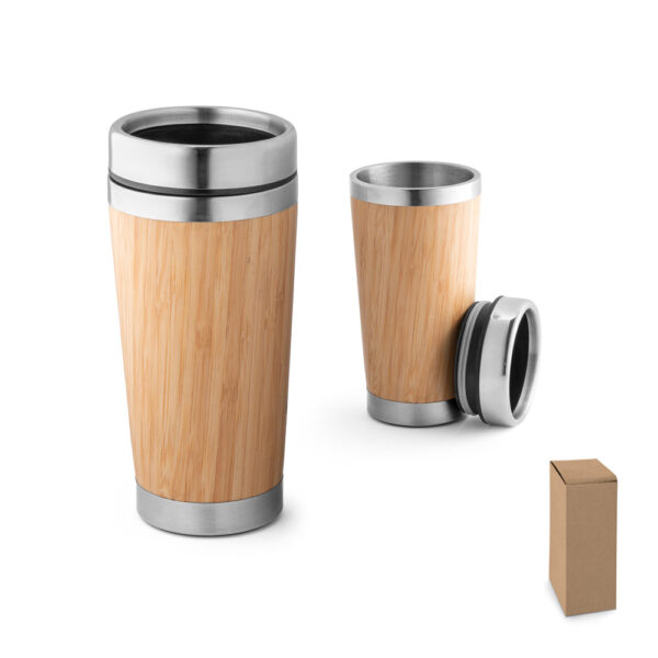 Copo de viagem em bambu e aço inox 500 mL - Enova Brindes Personalizados
