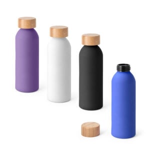 Squeeze em alumínio com tampa em bambu 550 mL - Enova Brindes Personalizados