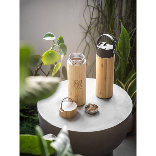 Squeeze térmica em bambu, aço inoxidável e PP 440 mL - Brinde Corporativo Personalizado | Enova