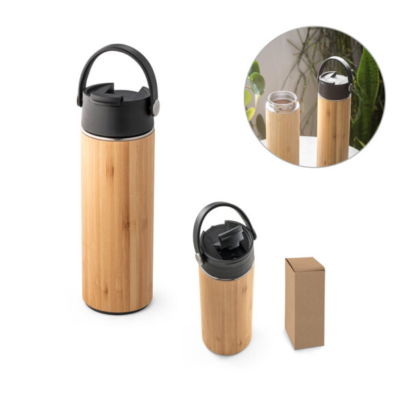 Squeeze térmica em bambu, aço inoxidável e PP 440 mL - Enova Brindes Personalizados