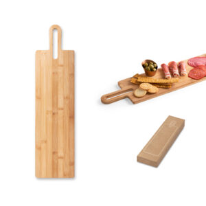 Tábua de servir aperitivos em bambu com pega - Enova Brindes Personalizados