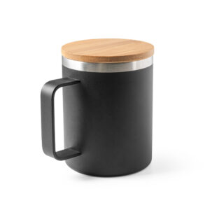 Copo em aço inox (90% reciclado) com tampa em bambu 420 mL - Brinde Corporativo Personalizado | Enova