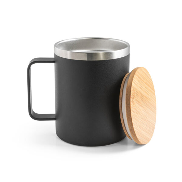 Copo em aço inox (90% reciclado) com tampa em bambu 420 mL - Brinde Corporativo Personalizado | Enova