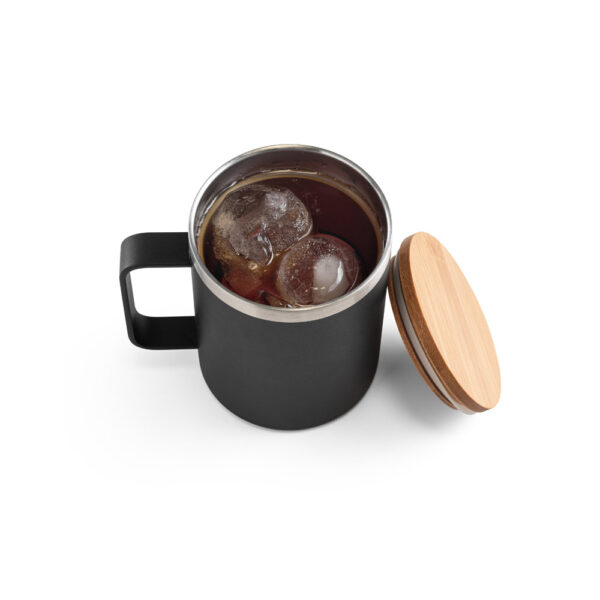 Copo em aço inox (90% reciclado) com tampa em bambu 420 mL - Brinde Corporativo Personalizado | Enova