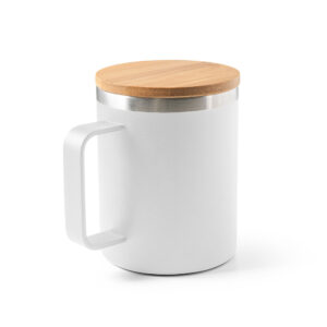 Copo em aço inox (90% reciclado) com tampa em bambu 420 mL - Brinde Corporativo Personalizado | Enova