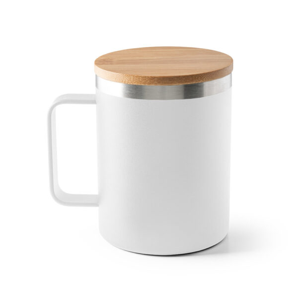 Copo em aço inox (90% reciclado) com tampa em bambu 420 mL - Brinde Corporativo Personalizado | Enova