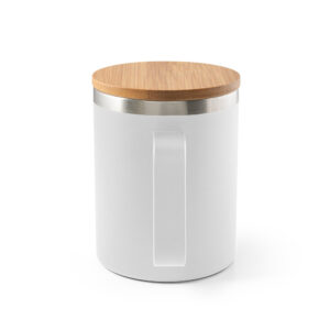 Copo em aço inox (90% reciclado) com tampa em bambu 420 mL - Brinde Corporativo Personalizado | Enova