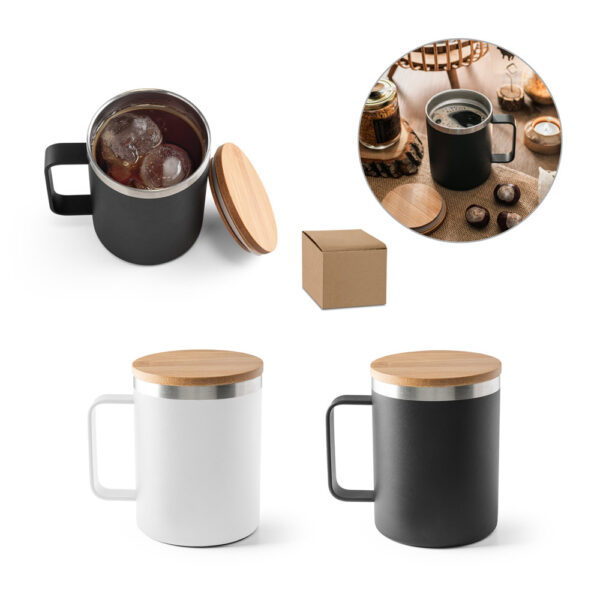 Copo em aço inox (90% reciclado) com tampa em bambu 420 mL - Enova Brindes Personalizados