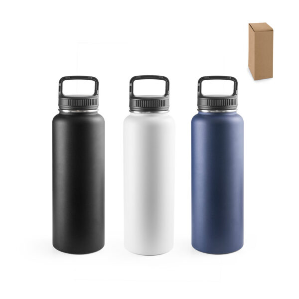Garrafa em aço inoxidável (90% reciclado) com revestimento em pó e de grande capacidade até 1200 mL - Enova Brindes Personalizados