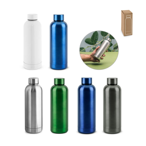 Squeeze em aço inox (90% reciclado) com acabamento em mate metálico 550 mL - Enova Brindes Personalizados