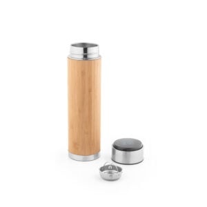 Squeeze térmico em aço inox reciclado e bambu com termómetro digital 430 mL - Brinde Corporativo Personalizado | Enova