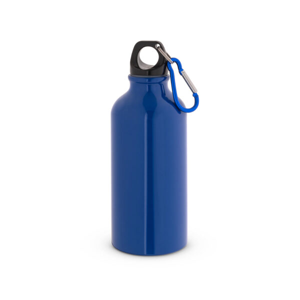 Garrafa esportiva em alumínio e acabamento brilhante com mosquetão 400 mL - Brinde Corporativo Personalizado | Enova