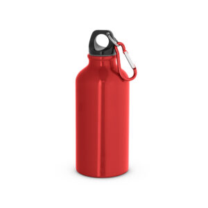 Garrafa esportiva em alumínio e acabamento brilhante com mosquetão 400 mL - Brinde Corporativo Personalizado | Enova