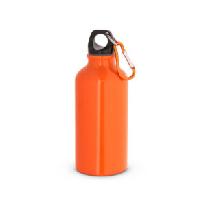 Garrafa esportiva em alumínio e acabamento brilhante com mosquetão 400 mL - Brinde Corporativo Personalizado | Enova