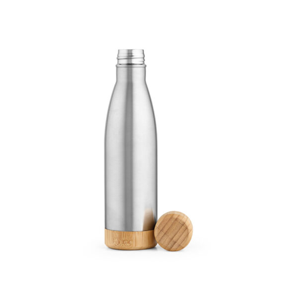 Garrafa em aço inox (90% reciclado) com tampa em bambu 550 mL - Brinde Corporativo Personalizado | Enova