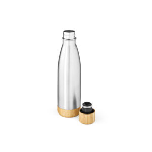 Garrafa em aço inox (90% reciclado) com tampa em bambu 550 mL - Brinde Corporativo Personalizado | Enova