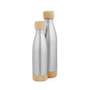 Garrafa em aço inox (90% reciclado) com tampa em bambu 550 mL - Brinde Corporativo Personalizado | Enova