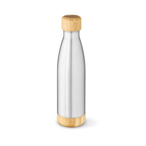 Garrafa em aço inox (90% reciclado) com tampa em bambu 800 mL - Brinde Corporativo Personalizado | Enova