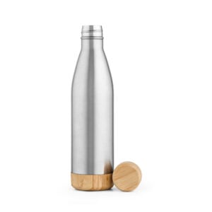 Garrafa em aço inox (90% reciclado) com tampa em bambu 800 mL - Brinde Corporativo Personalizado | Enova