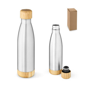 Garrafa em aço inox (90% reciclado) com tampa em bambu 800 mL - Enova Brindes Personalizados