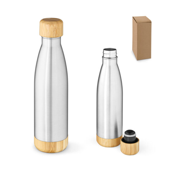 Garrafa em aço inox (90% reciclado) com tampa em bambu 800 mL - Enova Brindes Personalizados