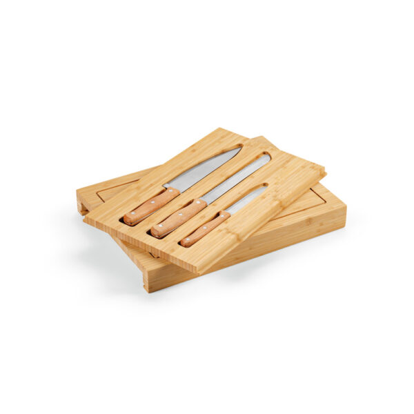 Conjunto de tábuas em bambu com 3 facas inclusas - Brinde Corporativo Personalizado | Enova