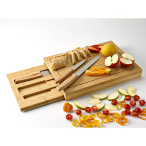 Conjunto de tábuas em bambu com 3 facas inclusas - Brinde Corporativo Personalizado | Enova