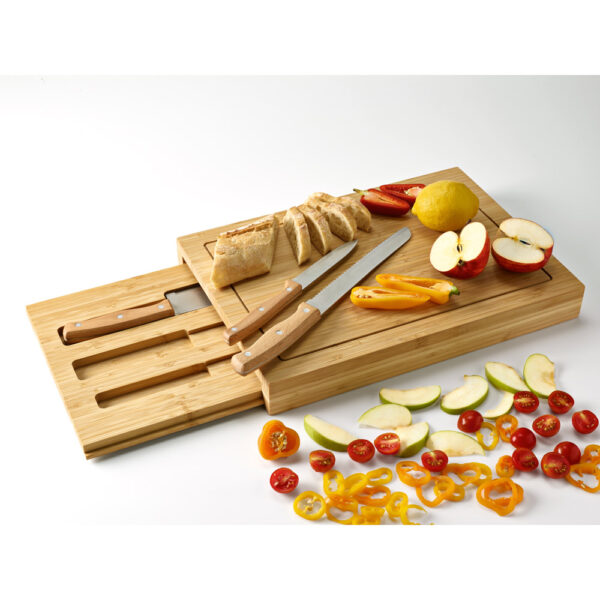Conjunto de tábuas em bambu com 3 facas inclusas - Brinde Corporativo Personalizado | Enova