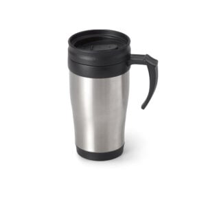 Caneca para viagem em aço inox e PP 420 mL - Enova Brindes Personalizados