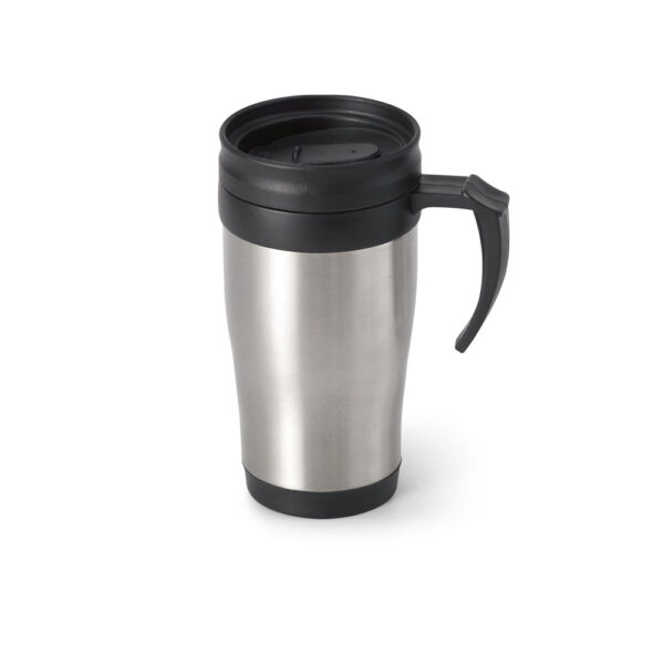 Caneca para viagem em aço inox e PP 420 mL - Enova Brindes Personalizados