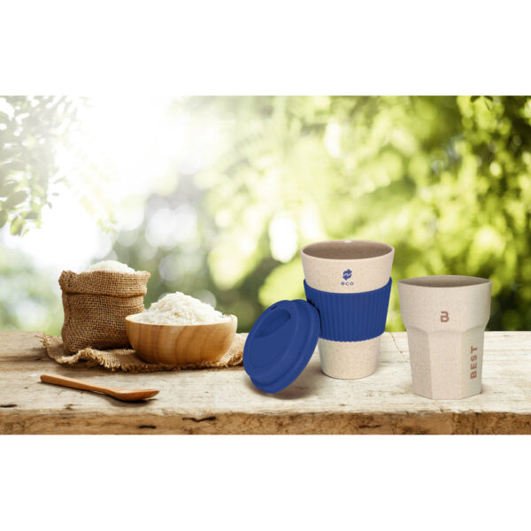 Copo para viagem em fibra de bambu, casca de arroz e melamina 450 mL - Brinde Corporativo Personalizado | Enova