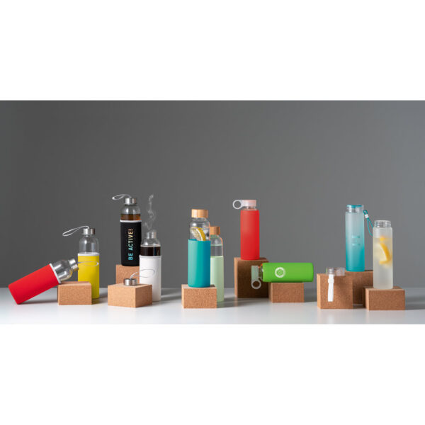 Squeeze em vidro borossilicato com tampa em AS 470mL - Brinde Corporativo Personalizado | Enova