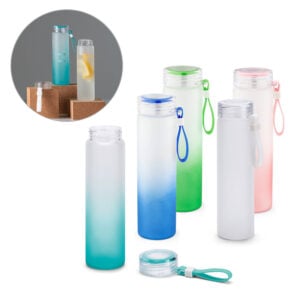 Squeeze em vidro borossilicato com tampa em AS 470mL - Enova Brindes Personalizados