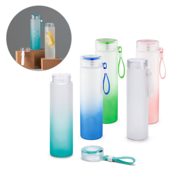 Squeeze em vidro borossilicato com tampa em AS 470mL - Enova Brindes Personalizados
