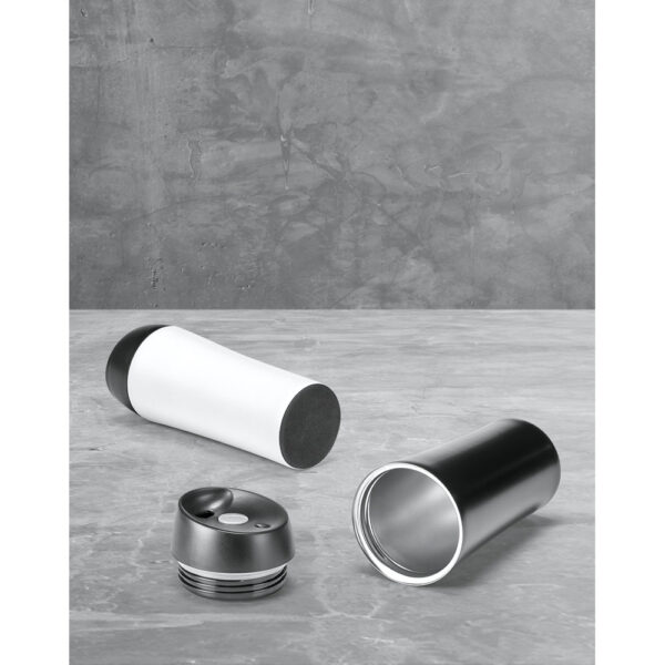 Copo térmico para viagem em aço inox e PP 470 mL - Brinde Corporativo Personalizado | Enova