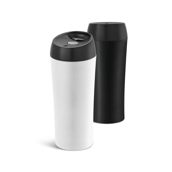 Copo térmico para viagem em aço inox e PP 470 mL - Enova Brindes Personalizados