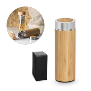 Squeeze térmica em bambu e aço inox 430 mL - Enova Brindes Personalizados