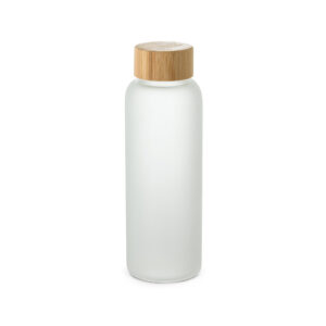 Squeeze de vidro borossilicato fosco com tampa em bambu 500 mL - Brinde Corporativo Personalizado | Enova