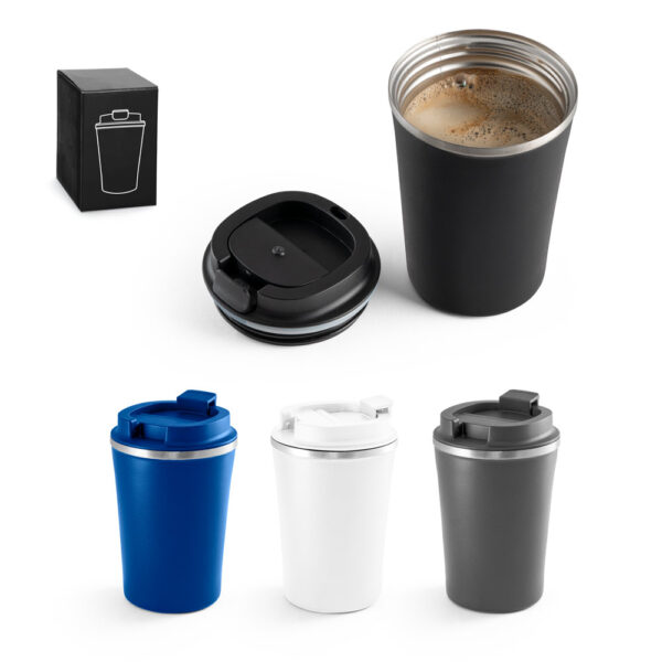 Copo térmico de viagem em aço inox e PP 470 mL - Enova Brindes Personalizados