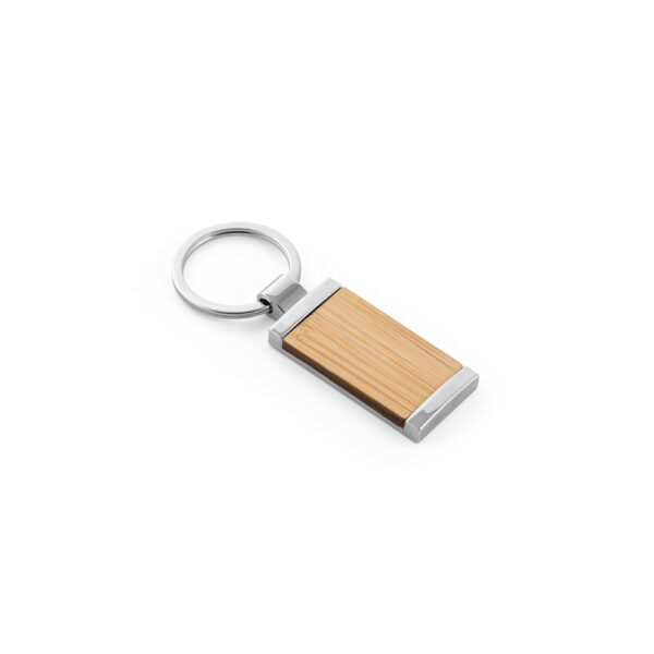 Chaveiro retangular em bambu com revestimento em metal - Brinde Corporativo Personalizado | Enova